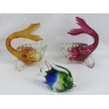 Three Murano Art Glass fish, two in the Oriental style, standing 24cm and 14cm respectively.