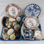 A small majolica dish and cover, various 19thC English ceramics including tea ware, plates,