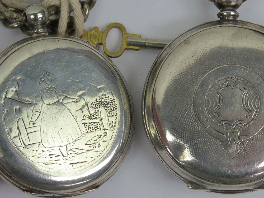 A 935 silver key wind pocket watch having enamelled dial with Roman numerals and subsidiary seconds - Image 2 of 4