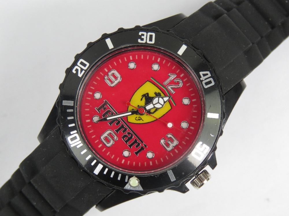 A Ferrari themed gentlemans sports wristwatch, 'Rosso' dial with Ferrari shield,