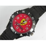 A Ferrari themed gentlemans sports wristwatch, 'Rosso' dial with Ferrari shield,