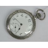 A French silver top winding pocket watch c1900 having fox and bird decoration verso,