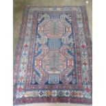 A good antique hand woven woollen rug having geometric design upon, 142 x 101cm. Slight wear.