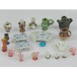 A quantity of assorted miniature dollhouse ceramic and glass items including; cups, candlestick,