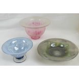 Three items of Italian glass; two open neck bowls and a shallow dish.