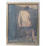 Oil on canvas; study of a seated nude c1920s, unsigned, 60 x 46cm.