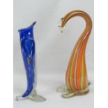 A Murano Art Glass penguin, 29cm high, together with a Murano long necked swan-like bird, 33cm high.