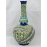 A Burmantofts Faience baluster vase number 2061 in greens and blues, 38cm high.