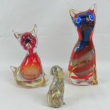 A Murano Art Glass cat standing 23cm high, and dog 19cm high,
