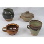 Leach Pottery, stoneware vase, 11cm high, small ochre glazed jug, stoneware pot and cover 9.