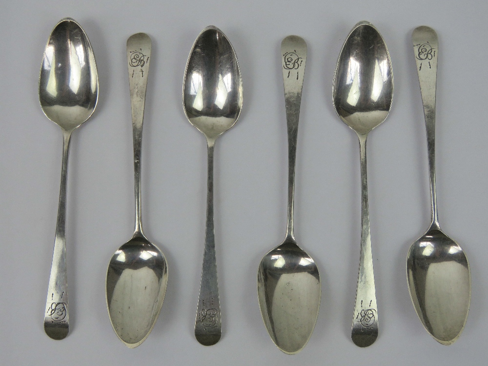 A set of six HM silver teaspoons, hallmarked London 1804, 1.51ozt.