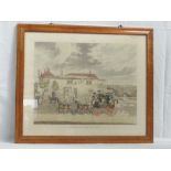 Coloured coaching print; 'View on the Highgate Road' within maple frame, 44 x 56cm.