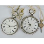 A 935 silver key wind pocket watch having enamelled dial with Roman numerals and subsidiary seconds