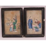 A pair of 19th century Oriental watercolours on ricepaper depicting figures upon,