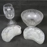 A large footed celery glass together with a moulded glass bowl,