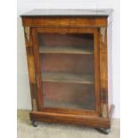 A fine Continental walnut glass fronted cabinet, door opening to reveal velvet lined shelves within,