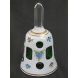 A delightful hand painted overlaid glass bell, 13cm high.