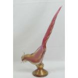 A superb Murano overlaid Asiatic Pheasant with tail in air, 40cm high.