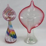 Two Art Glass vases of open lily form, standing 24cm and 22cm high respectively.