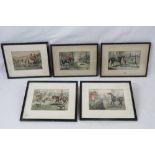 A set of five hand tinted Handley Cross hunting themed prints each mounted within ebonised frame,