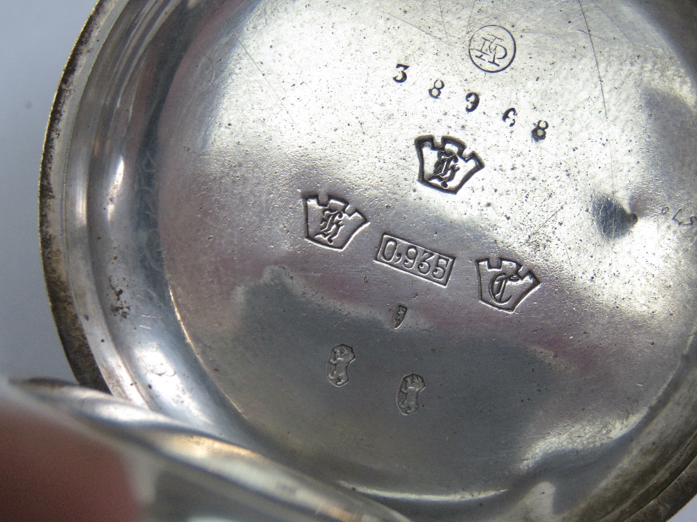 A 935 silver key wind pocket watch having enamelled dial with Roman numerals and subsidiary seconds - Image 3 of 4