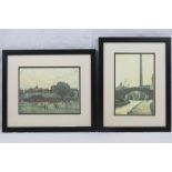 L.S. Lowry prints; four coloured prints of various sizes.