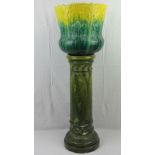 A large Edwardian floral jardiniere planter in green and yellow 32 x 34cm,