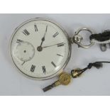 A HM silver pocket watch having enamelled dial with Roman numerals and subsidiary seconds dial, a/f.