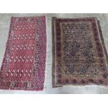 Two Antique rugs; one in browns and reds measuring 120 x 88cm,