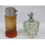 An Art Deco amber glass atomiser decorated with classical dancers upon,