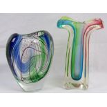 Two Murano multicoloured glass vases, 22cm and 18cm respectively.