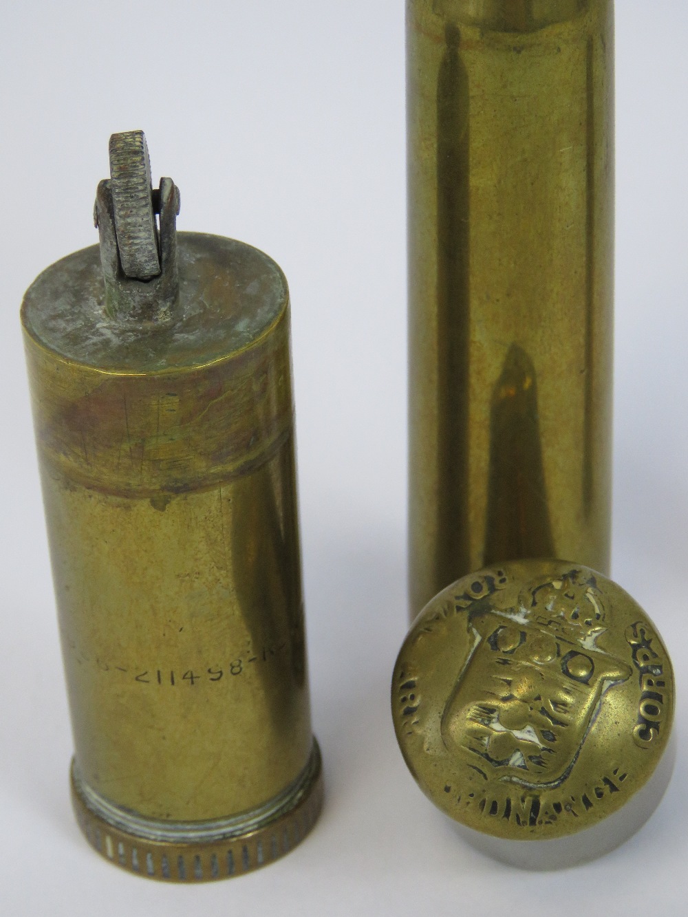 A brass shell case trench art cigarette lighter for the Royal Army Ordnance Corps, - Image 2 of 3