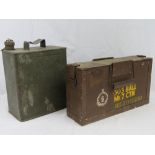 A Vickers Machine Gun .303 ammunition crate and petrol can.