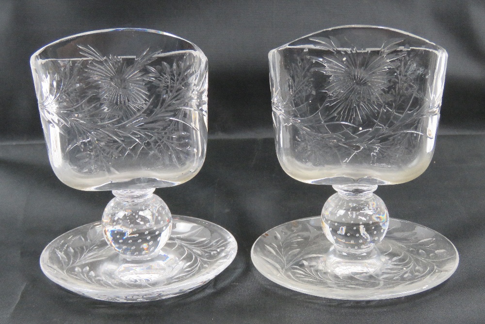 A pair of unusual clear glass waifer hol - Image 2 of 2