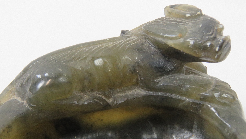 Two carved Chinese green jade ash receiv - Image 2 of 4