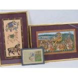 Three hand painted Moghul studies, tiger hunter on horseback 9.5 x 14.