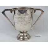 A HM silver trophy cup having twin handles and engraved 'Presented by all ranks 6th Bn The Durham