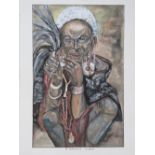 Watercolour on paper; study of a Kikuyu elder, signed lower right SS Gacuhi August 1956, 37 x 24.