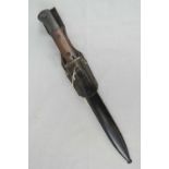 A WWII German Mauser K98 Rifle bayonet with scabbard having matching numbers and leather hanger,