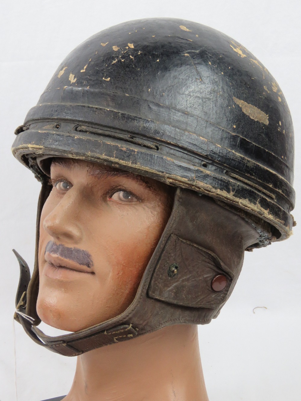 A British Military Motorcyclist Riders black leather helmet, dated 1942 with liner and ear covers, - Image 2 of 4