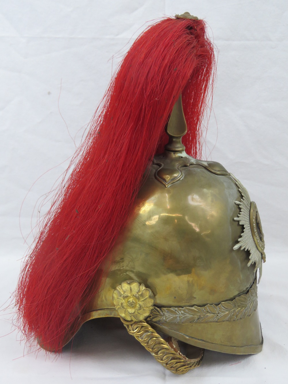 A Dragoon Guards 19th century brass helmet baring the number 1 to the shako plate, - Image 4 of 11