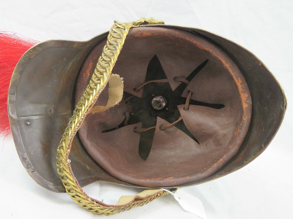 A Dragoon Guards 19th century brass helmet baring the number 1 to the shako plate, - Image 6 of 11