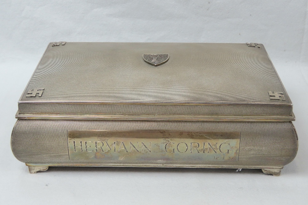 A large and impressive white metal cigar box marked to the front Hermann Goering and dated