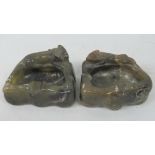 Two carved Chinese green jade ash receiv