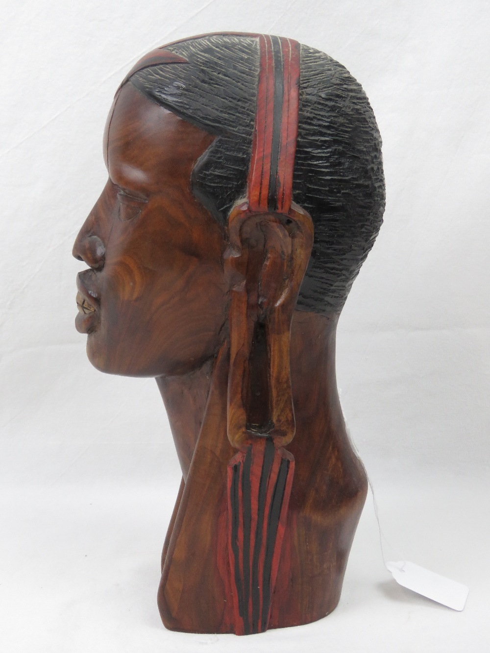 A well carved wooden bust of an African - Image 2 of 2