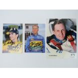 Three signed F1 photocards; Johnny Herbert - Benetton, Luciano Burti - Stewart, and Damon Hill.
