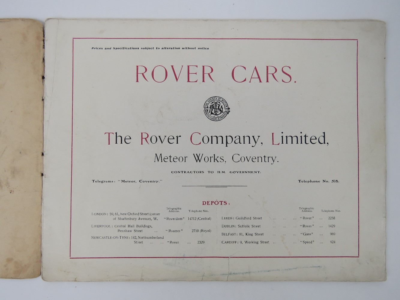 Rover Cars 1909 - A scarce early sales catalogue; - Image 2 of 4