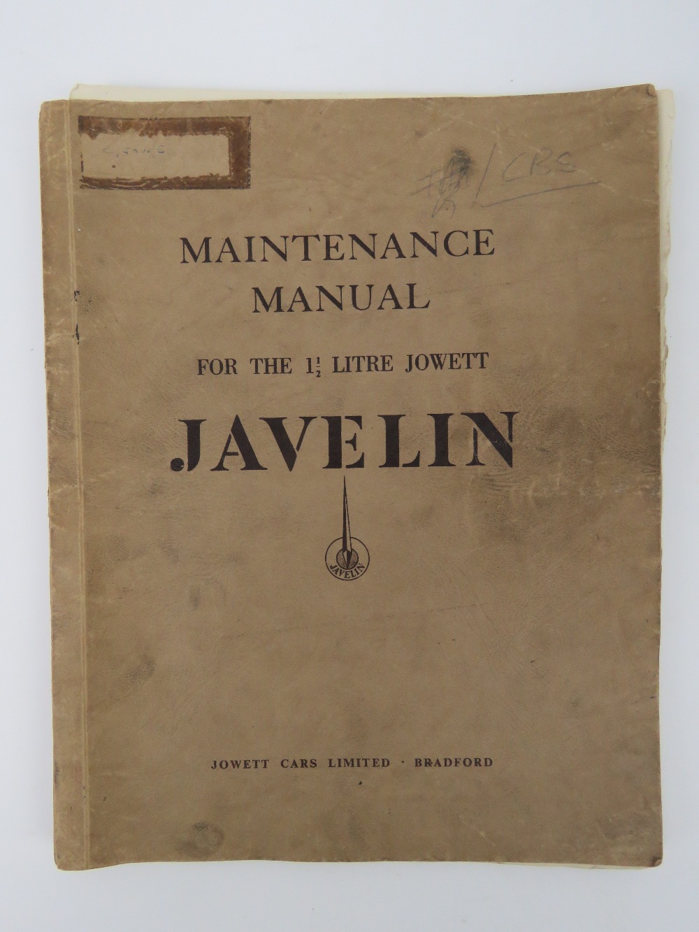 Jowett "Javelin" - A scarce original manufacturer's Maintenance Manual c1948;