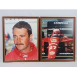 Two framed Nigel Mansell colour prints, each measuring 50 x 39cm.