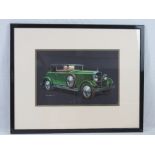 A coloured print of a vintage Peugeot by Paul Brack,